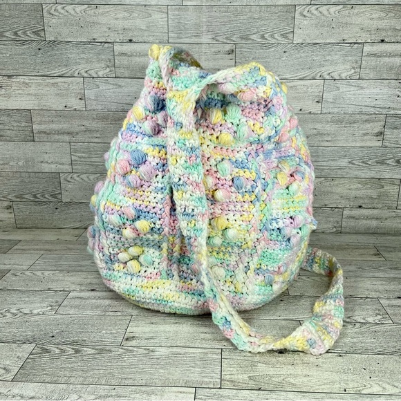 Crocheted ￼Shoulder Purse Tote Handbag White Tiedye Colorful - Picture 6 of 7